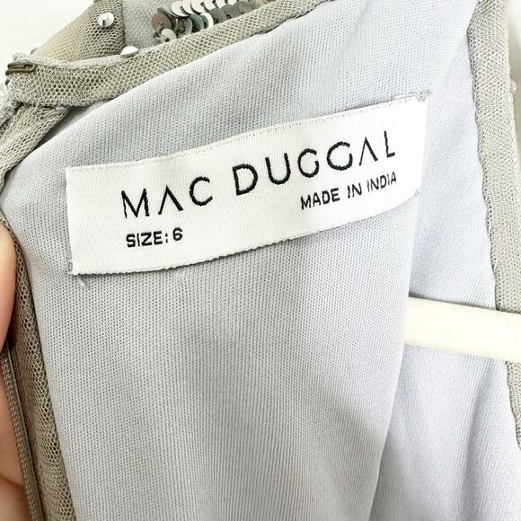 Mac Duggal 5222 Sequined Faux Wrap Split Long Sleeve Gown Platinum 6 $598 NEW - Picture 16 of 16